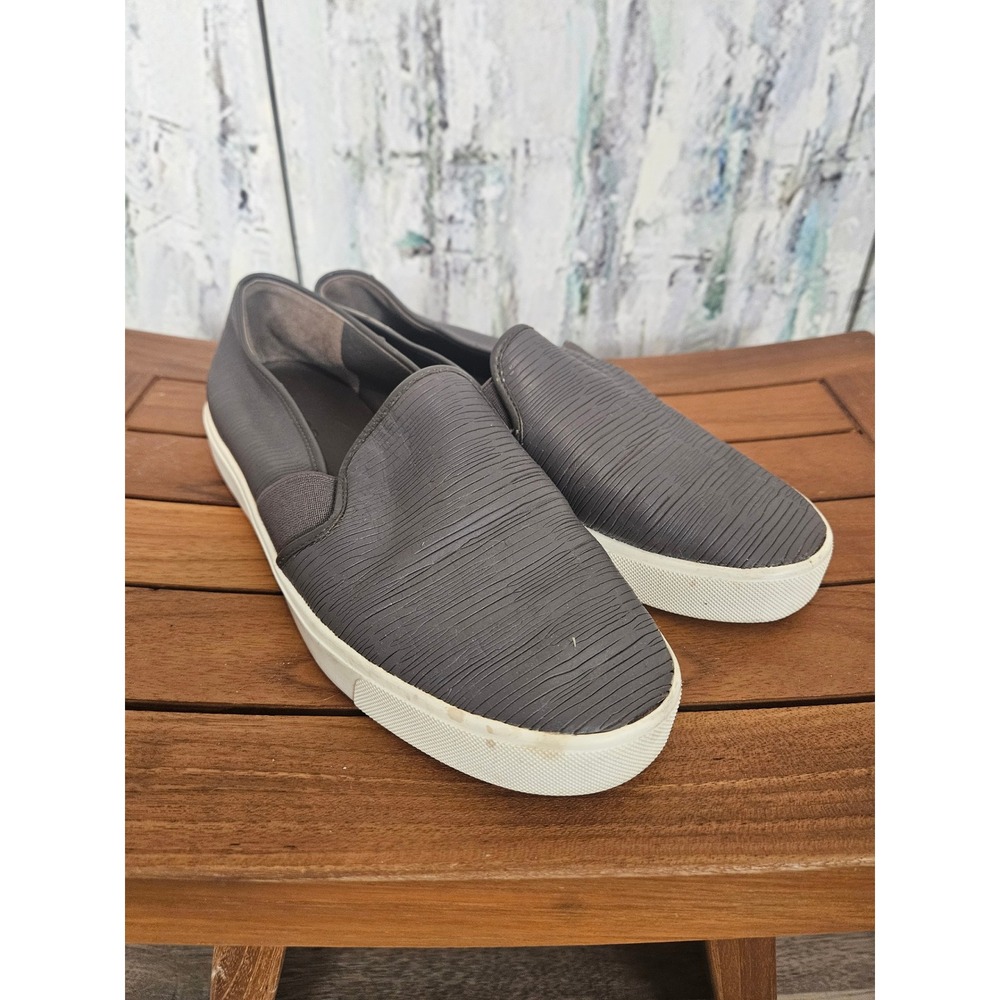 Vince Blair Grey Textured Leather Slip On Platform Sneakers Womens 7